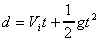Formula for calculating displacement from initial velocity, time, and gravity